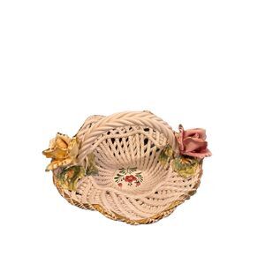 Vintage Napoleon Capodimonte  Porcelain  Woven Basket of Flower's  Made in Italy